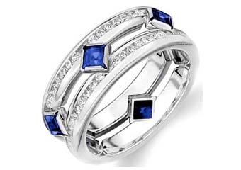 DIAMOND & BLUE SAPPHIRE ETERNITY BAND WEDDING RING SQUARE CUT 14KT WHITE GOLD
