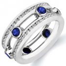 DIAMOND & BLUE SAPPHIRE ETERNITY BAND WEDDING RING ROUND CUT WHITE GOLD 2.2 CTS