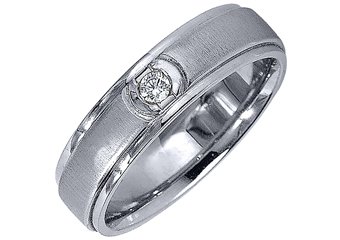 MENS .08CT SOLITAIRE BRILLIANT ROUND DIAMOND RING WEDDING BAND 14KT WHITE GOLD