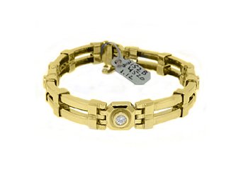 Mens Diamond Link Bracelet 1.12 Carat Brilliant Round Cut Bezel 14KT Yellow Gold
