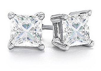 1 CARAT PRINCESS SQUARE CUT DIAMOND STUD EARRINGS WHITE GOLD I1-2 J-K