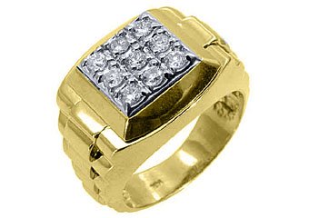 MENS .70CT BRILLIANT ROUND CUT SQUARE SHAPE DIAMOND RING 14KT YELLOW GOLD
