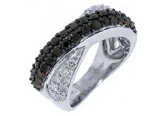 WOMENS BLACK DIAMOND RING WEDDING BAND RIGHT HAND 1.45 CARAT ROUND WHITE GOLD