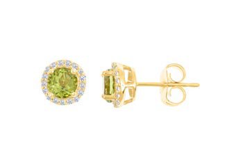 3.23 CARAT PERIDOT & DIAMOND STUD HALO EARRINGS 9mm ROUND AUGUST BIRTH STONE