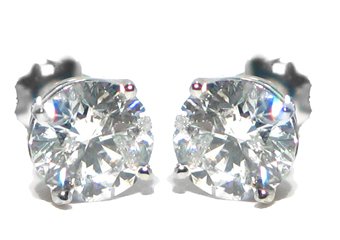 2 CARAT BRILLIANT ROUND CUT DIAMOND STUD EARRINGS 14KT WHITE GOLD SI3