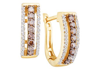 .48 CARAT BRILLIANT ROUND CUT BROWN CHAMPAGNE DIAMOND HOOP EARRINGS YELLOW GOLD