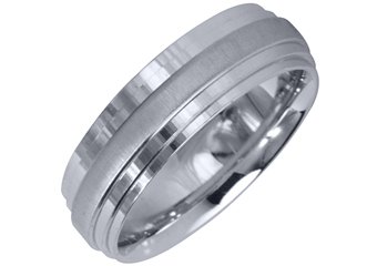 MENS WEDDING BAND ENGAGEMENT RING WHITE GOLD HIGH GLOSS & SATIN FINISH 6mm 37-A
