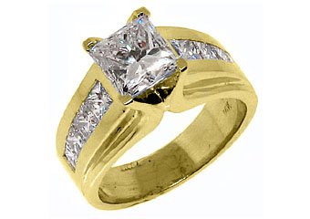WOMENS 3 CARAT PRINCESS SQUARE CUT DIAMOND ENGAGEMENT RING YELLOW GOLD