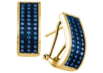 .65 CARAT BRILLIANT ROUND CUT BLUE DIAMOND HOOP EARRINGS YELLOW GOLD