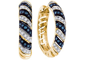 .50 CARAT BRILLIANT ROUND CUT BLUE DIAMOND HOOP EARRINGS YELLOW GOLD