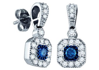 .66 CARAT SQUARE SHAPE BLUE DIAMOND DANGLE HALO EARRINGS WHITE GOLD