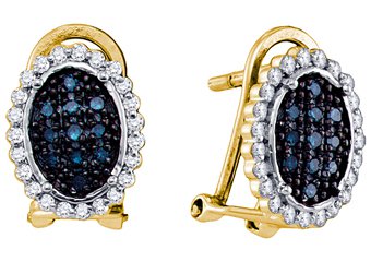 .34 CARAT BRILLIANT ROUND CUT BLUE DIAMOND DANGLE HALO EARRINGS YELLOW GOLD