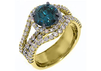 3.7 CARAT WOMENS BLUE DIAMOND ENGAGEMENT WEDDING HALO RING ROUND CUT YELLOW GOLD