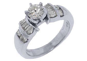 1.14 CARAT WOMENS DIAMOND ENGAGEMENT WEDDING RING ROUND BAGUETTE CUT WHITE GOLD