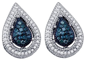 .40 CARAT TEAR DROP PEAR SHAPE BLUE DIAMOND STUD HALO EARRINGS WHITE GOLD