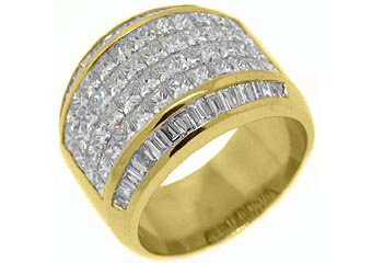 3.8CT WOMENS PRINCESS BAGUETTE INVISIBLE DIAMOND RING WEDDING BAND YELLOW GOLD
