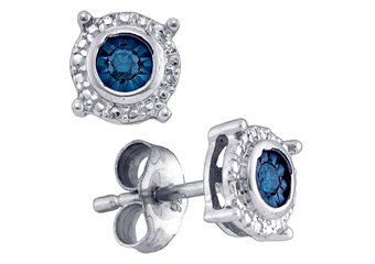 .10 CARAT BRILLIANT ROUND BLUE DIAMOND STUD EARRINGS 925 SILVER WHITE