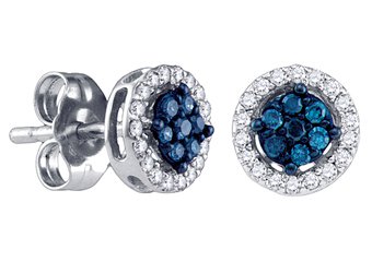 .25 CARAT BRILLIANT ROUND BLUE DIAMOND STUD HALO EARRINGS WHITE GOLD