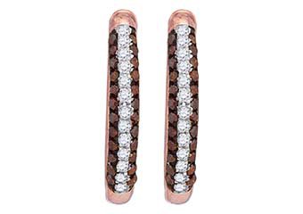 .25 CARAT BRILLIANT ROUND CUT RED & WHITE DIAMOND HOOP EARRINGS ROSE GOLD