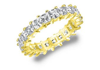 DIAMOND ETERNITY BAND WEDDING RING PRINCESS SQUARE YELLOW GOLD 3 CARAT PRONG SET