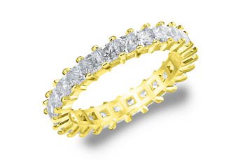 DIAMOND ETERNITY BAND WEDDING RING PRINCESS SQUARE CUT YELLOW GOLD 2 CARAT PRONG