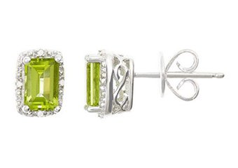 1.22CT PERIDOT DIAMOND HALO STUD EARRINGS EMERALD CUT SILVER AUGUST BIRTHSTONE