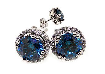 2.6 CARAT BLUE DIAMOND STUD HALO EARRINGS SOLITAIRE ROUND CUT WHITE GOLD