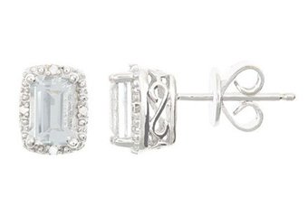 1.32 CARAT WHITE TOPAZ DIAMOND HALO STUD EARRINGS EMERALD CUT APRIL BIRTHSTONE