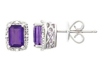 1.12CT AMETHYST DIAMOND HALO STUD EARRINGS EMERALD CUT SILVER FEBRUARY STONE