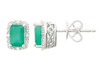 1.12 CARAT EMERALD DIAMOND HALO STUD EARRINGS EMERALD CUT SILVER MAY BIRTHSTONE