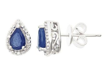.92 CARAT SAPPHIRE DIAMOND HALO STUD EARRINGS PEAR 6x4mm SILVER SEPTEMBER STONE