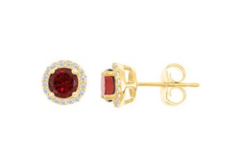 1.36 CARAT GARNET & DIAMOND STUD HALO EARRINGS 7mm ROUND JANUARY BIRTH STONE