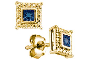 .05 CARAT SQUARE SHAPE BLUE DIAMOND STUD HALO EARRINGS 925 SILVER YELLOW