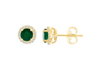 1.12 CARAT EMERALD & DIAMOND STUD HALO EARRINGS 7mm ROUND MAY BIRTH STONE