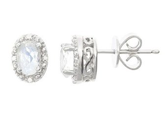 1.10CT MOONSTONE & DIAMOND HALO STUD EARRINGS OVAL 6x4mm SILVER JUNE BIRTHSTONE