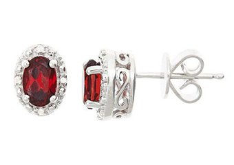 1.12CT GARNET DIAMOND HALO STUD EARRINGS OVAL 6x4mm SILVER JANUARY BIRTHSTONE