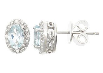 .82CT AQUAMARINE DIAMOND HALO STUD EARRINGS OVAL 6x4m SILVER NOVEMBER BIRTHSTONE