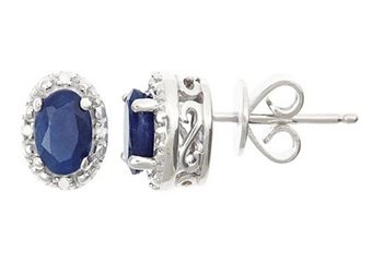 1.22 CARAT SAPPHIRE DIAMOND HALO STUD EARRINGS OVAL 6x4mm SILVER SEPTEMBER STONE