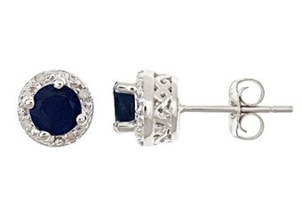 1.4 CARAT SAPPHIRE DIAMOND HALO STUD EARRINGS 5mm ROUND SILVER SEPTEMBER STONE
