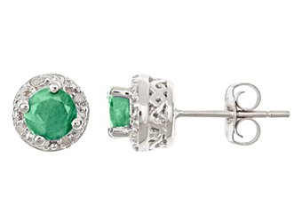 .99 CARAT EMERALD DIAMOND HALO STUD EARRINGS 5mm ROUND 925 SILVER MAY BIRTHSTONE