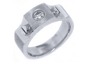 MENS .46 CARAT SOLITAIRE ROUND CUT DIAMOND RING WEDDING BAND 14KT WHITE GOLD