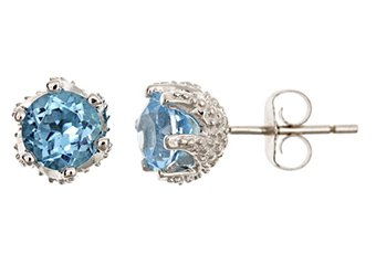 2 CARAT BLUE TOPAZ STUD EARRINGS 6mm ROUND SILVER 6-PRONG DECEMBER BIRTH STONE