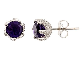 1.40CT AMETHYST STUD EARRINGS 6mm ROUND 925 SILVER 6-PRONG FEBRUARY BIRTH STONE