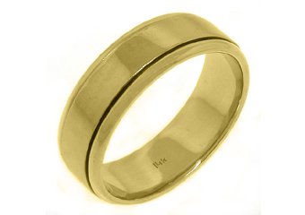 MENS WEDDING BAND ENGAGEMENT RING 14KT YELLOW GOLD HIGH GLOSS FINISH 7mm