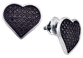.24 CARAT HEART SHAPE ROUND BLACK DIAMOND STUD EARRINGS 925 SILVER