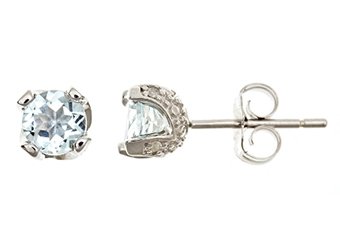 .85CT AQUAMARINE STUD EARRINGS 5mm ROUND STERLING SILVER NOVEMBER BIRTH STONE