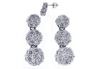 WOMENS 2.30 CARAT BRILLIANT ROUND DIAMOND DANGLE EARRINGS WHITE GOLD