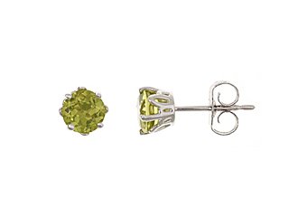1CT PERIDOT STUD EARRINGS 5mm ROUND 925 SILVER AUGUST BIRTH STONE