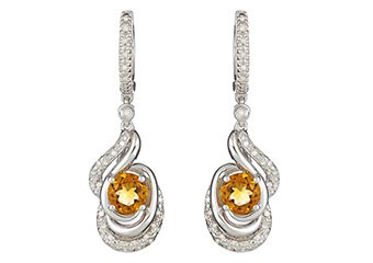 2.80 CARAT CITRINE DIAMOND DANGLE EARRINGS BRILLIANT ROUND NOVEMBER BIRTHSTONE