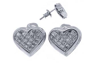 1/2 CARAT HEART SHAPE PRINCESS SQUARE CUT DIAMOND STUD EARRINGS WHITE GOLD